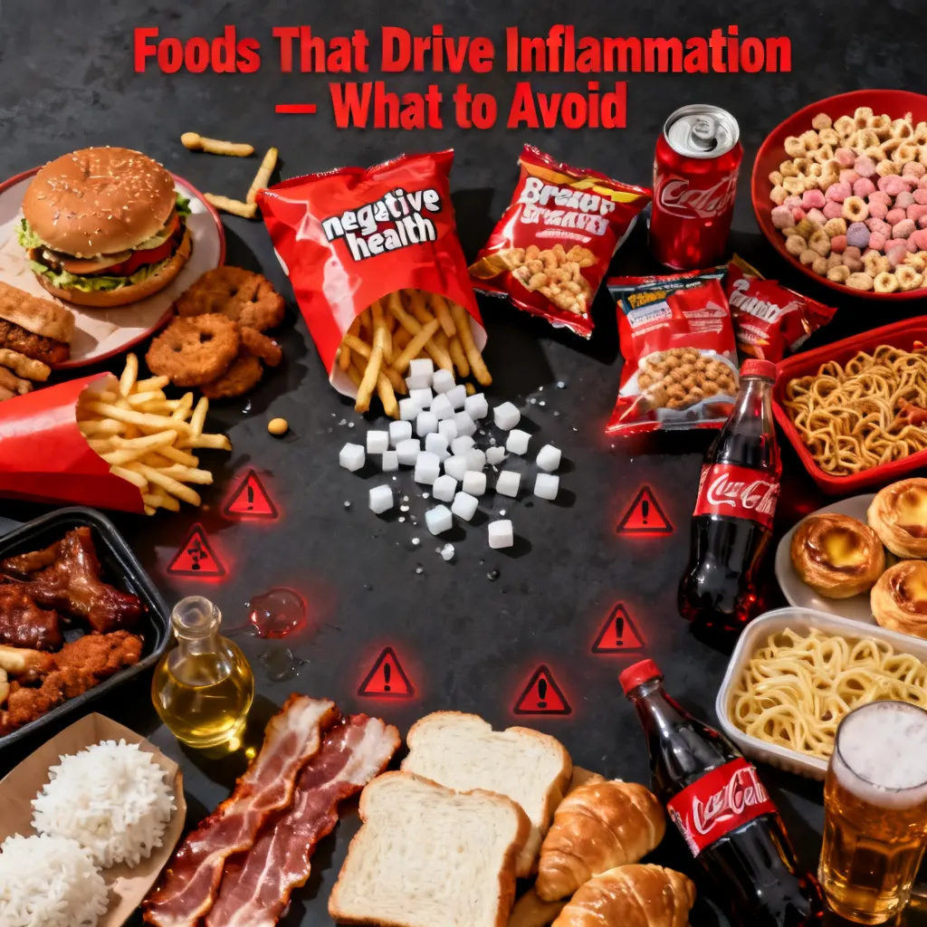 Pro-inflammatory foods to avoid including ultra-processed snacks, refined sugar, sugary drinks, processed meats, and refined vegetable oils