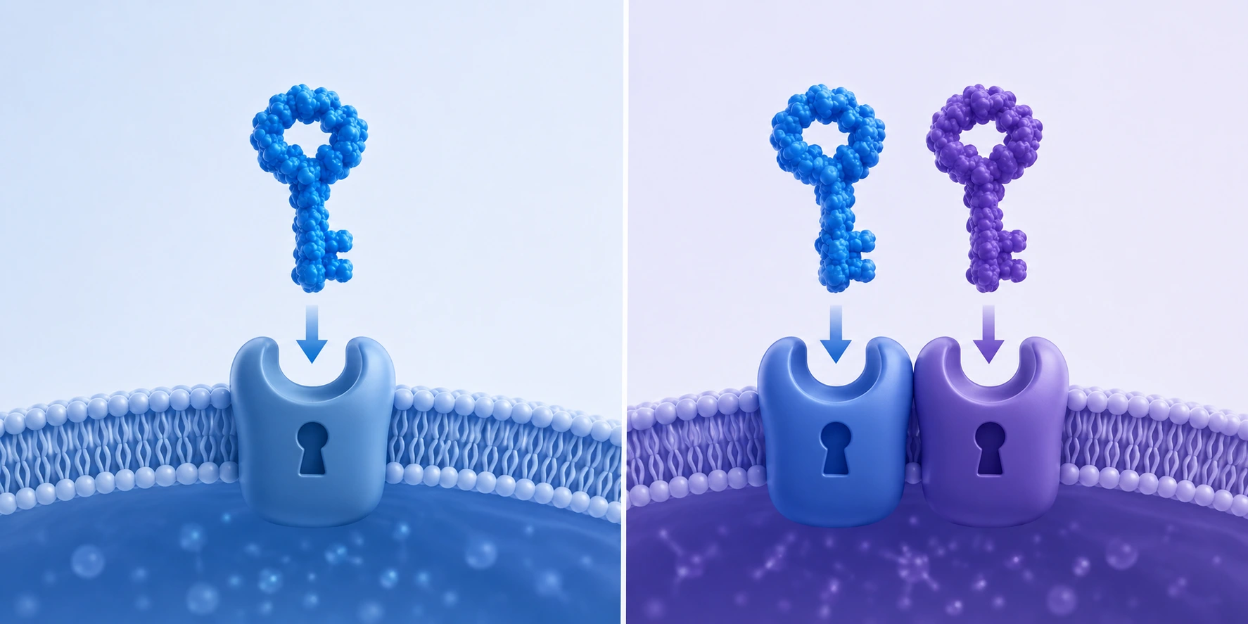 Infographic showing semaglutide activating GLP-1 receptor only versus tirzepatide activating both GLP-1 and GIP receptors